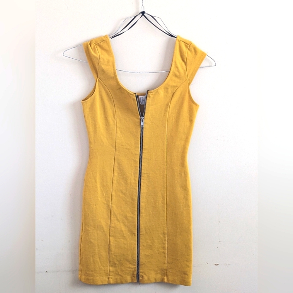 H&M mustard front zip-up mini dress